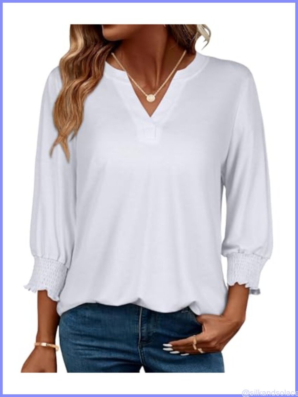 Womens 3/4 Sleeve V Neck Tunic Blouse Dressy Casual Top